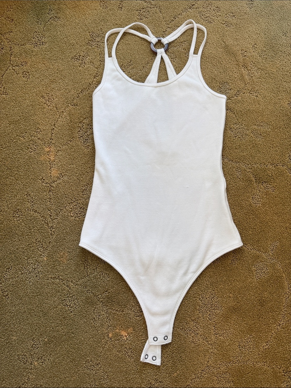 Abercrombie & Fitch White Ribbed Tank Bodysuit with Ring-Back